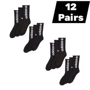 12 Pair Adidas Men's Trefoil Crew Socks Large 6-12 Spellout Logo Athletic NEW